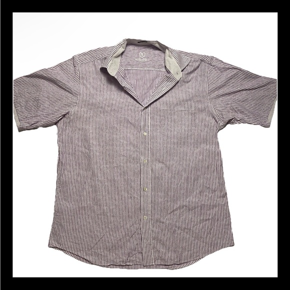 Bugatchi Other - Bugatchi Uomo Mens Short Sleeve Striped Button Front Cotton Shirt Size L